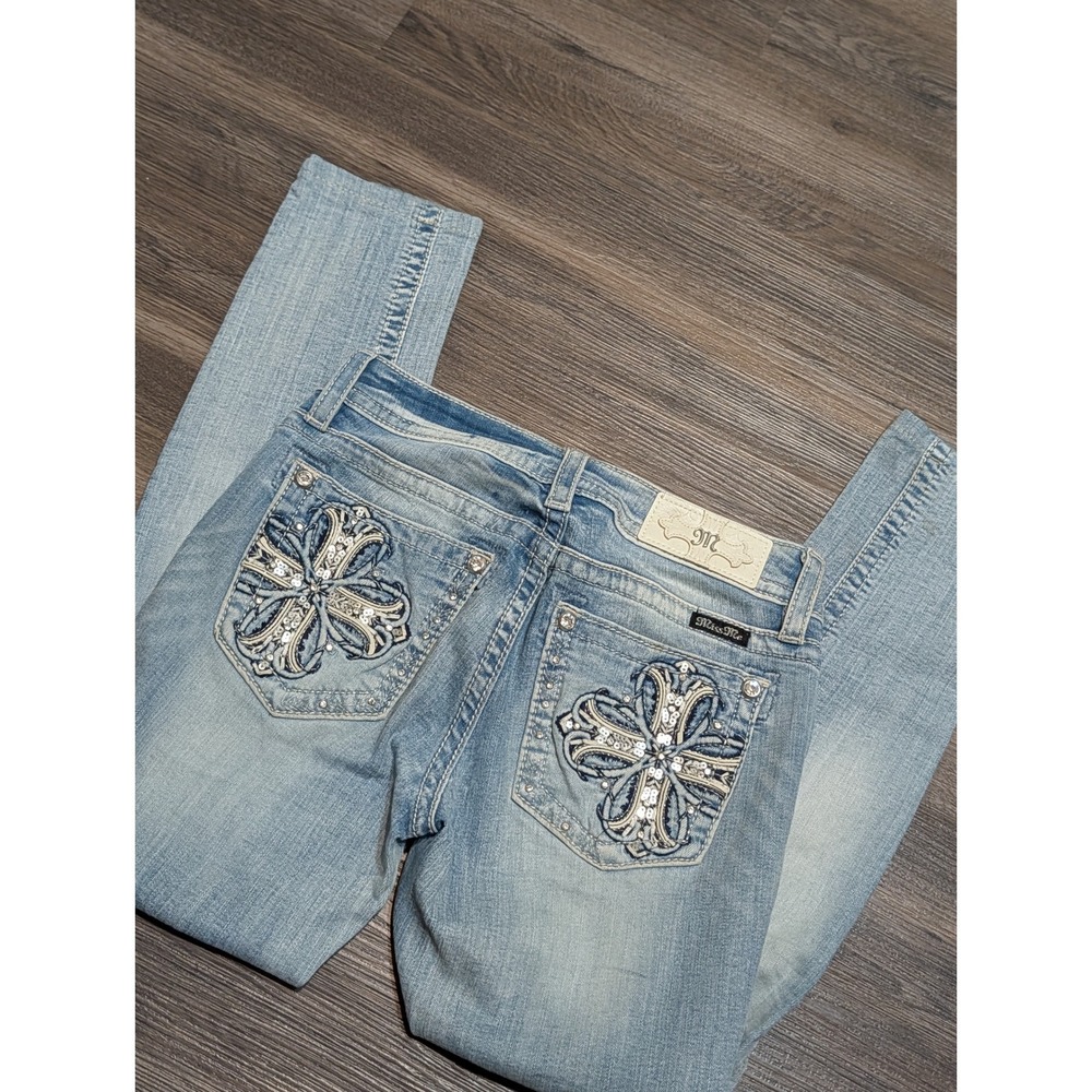 Miss Me Hauer Skinny Jeans Light Wash Embroidered Cross Sequin Blue Size‎ 25